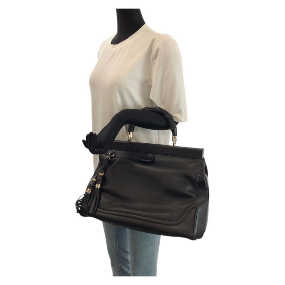 Gucci Bamboo Leather Handbag Black - Picture 7 of 10